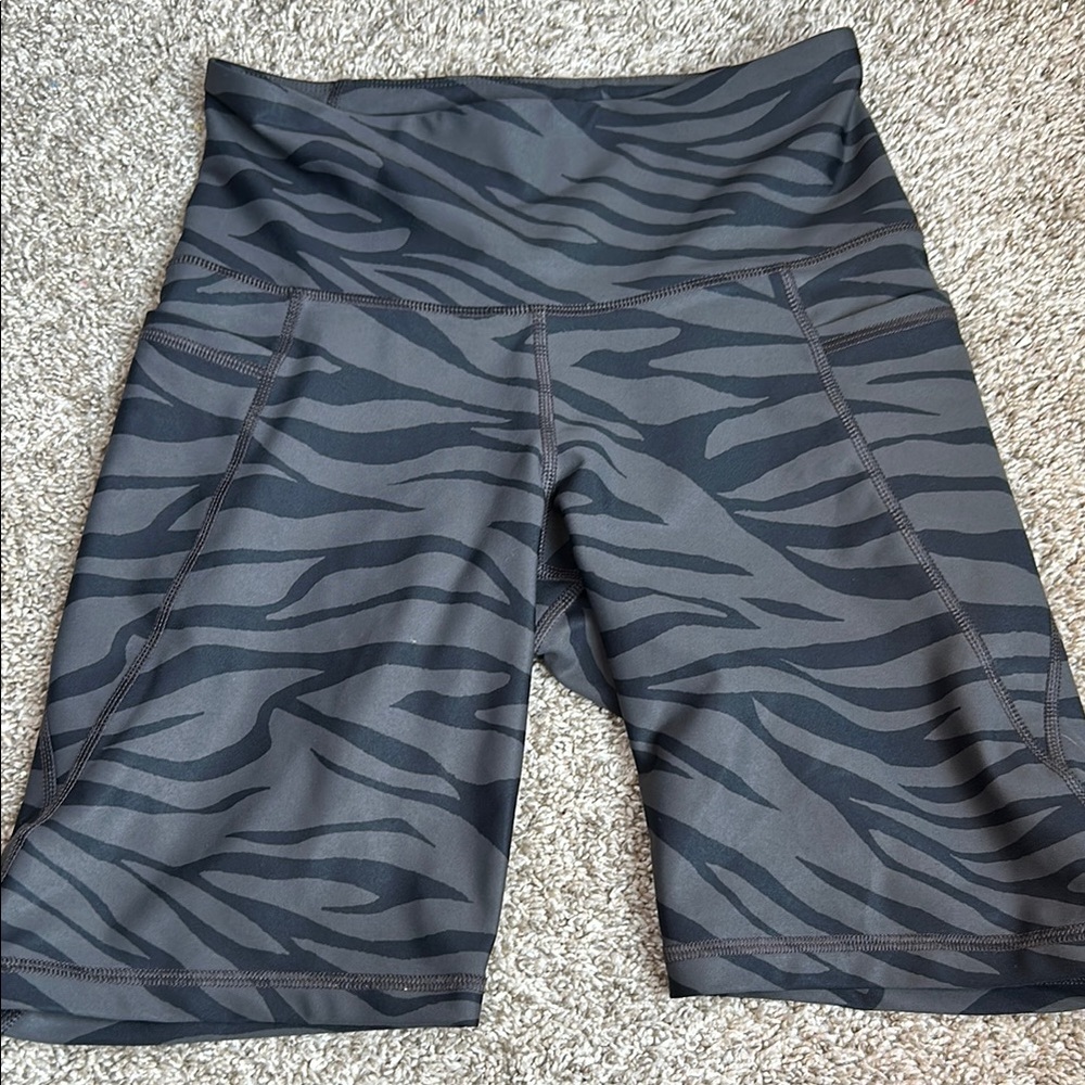 Gray Bike Shorts with Compression Fit and Wide Waistband